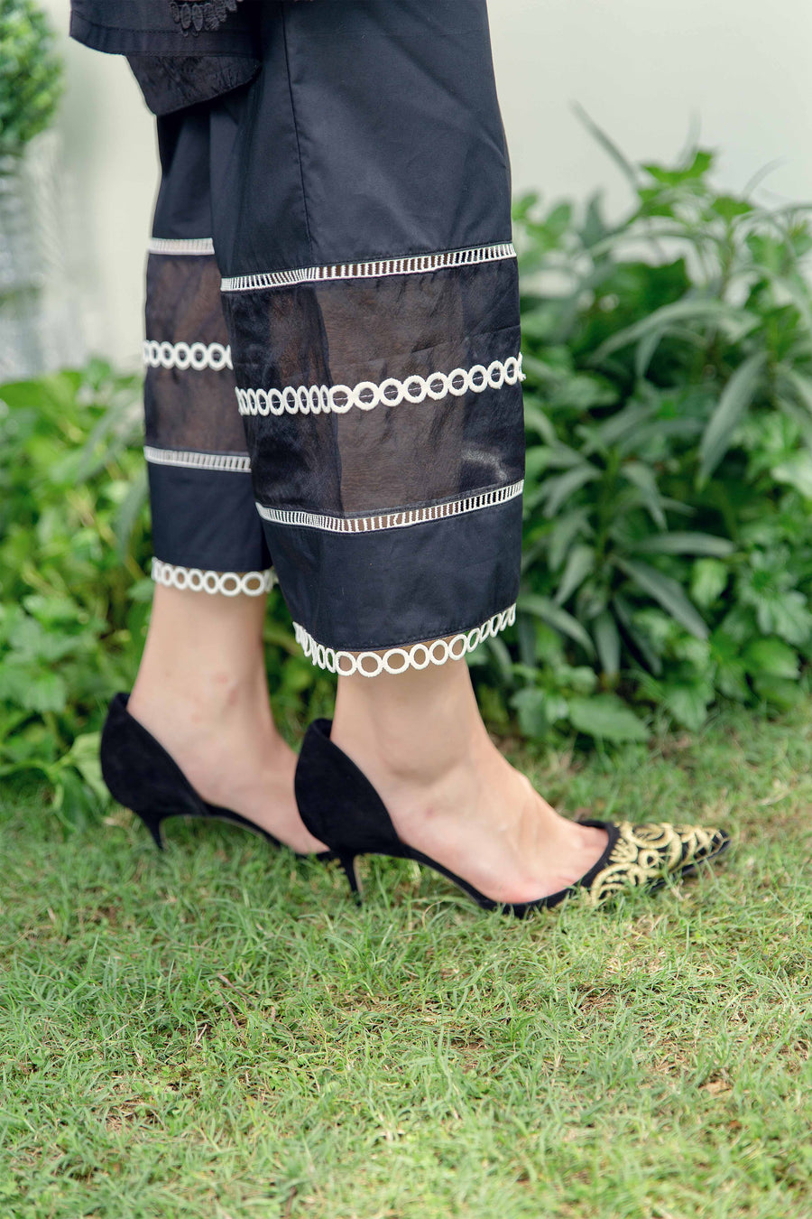 cigarette trousers pakistani Nuriyaa Cambric Pret Rawsilk Cigarette Pants with Organza Embellishment Cigarette Trousers Pakistani Trouser Design