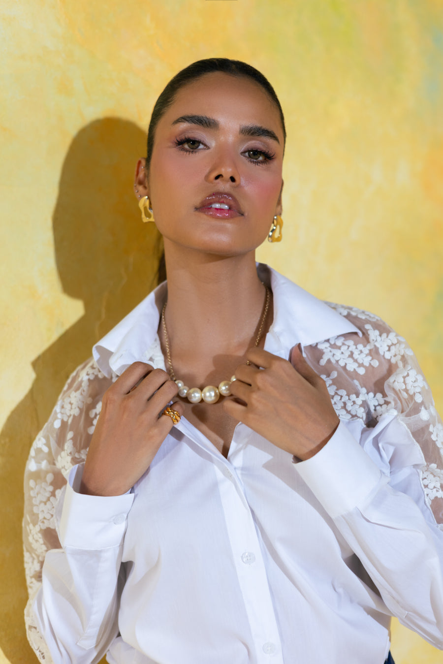 Sheer Lace Sleeve Shirt