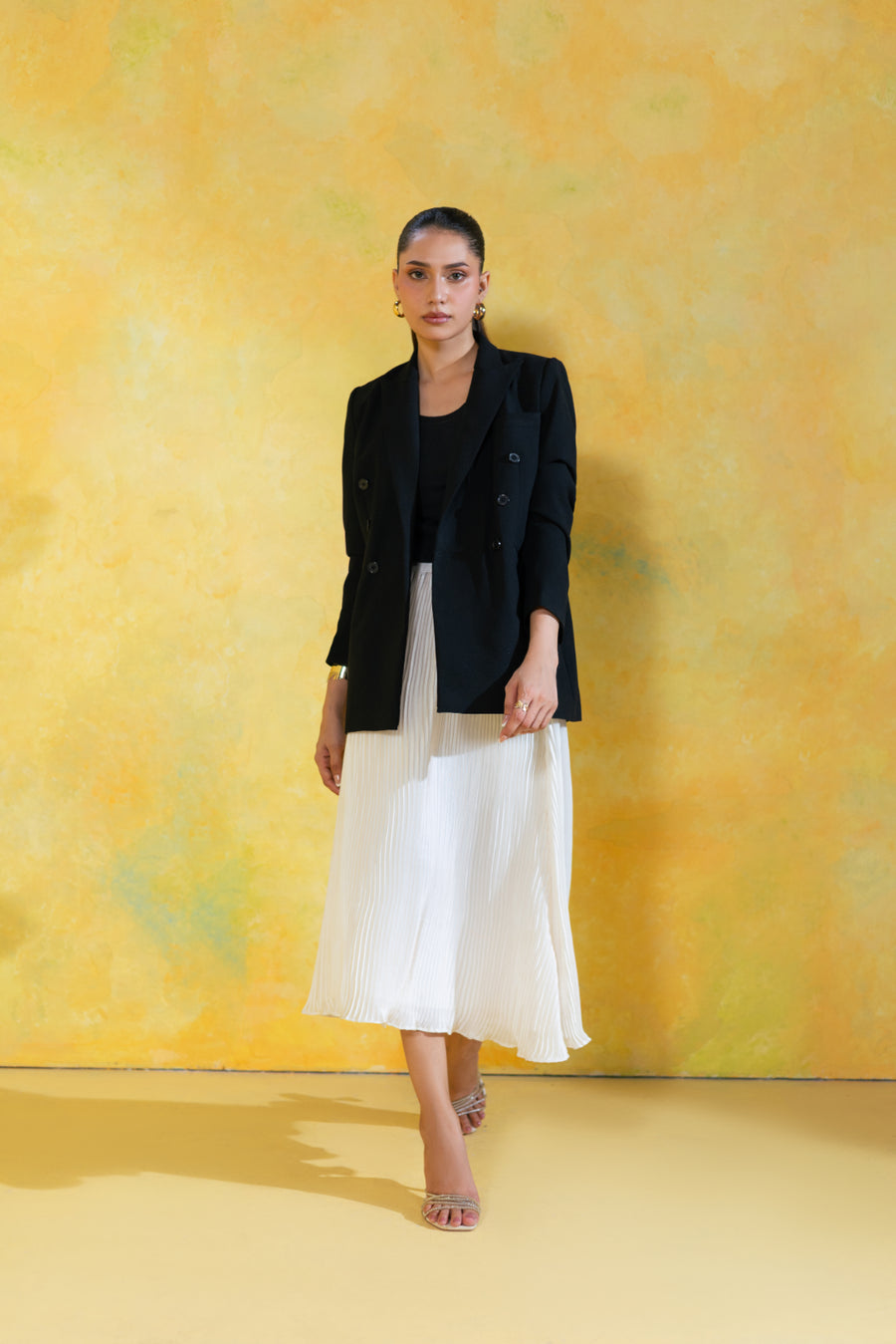 Black Double-Breasted Tailored Blazer