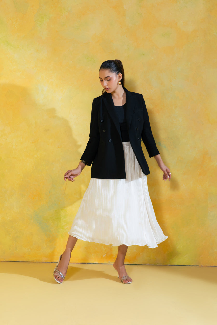 Black Double-Breasted Tailored Blazer