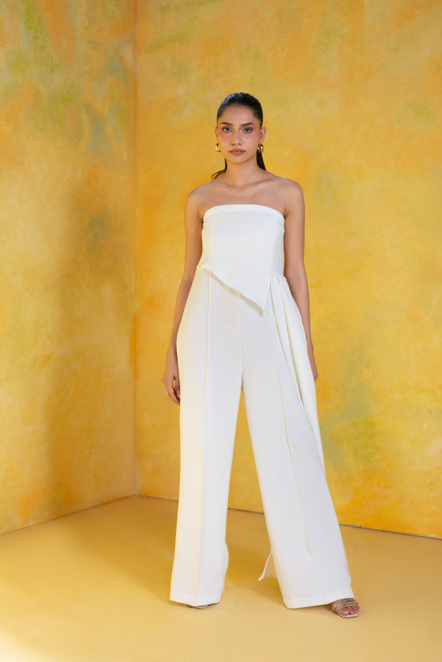 Draped Overlay Strapless Jumpsuit