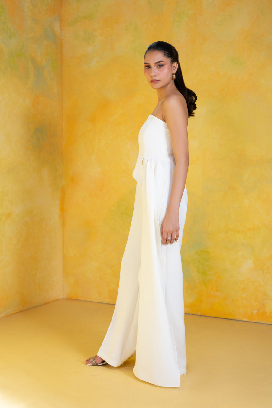 Draped Overlay Strapless Jumpsuit