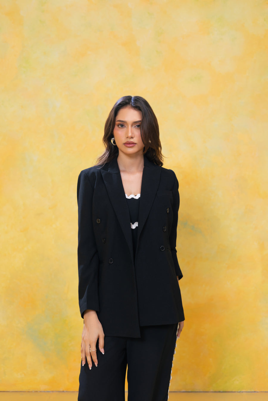 Black Double-Breasted Tailored Blazer