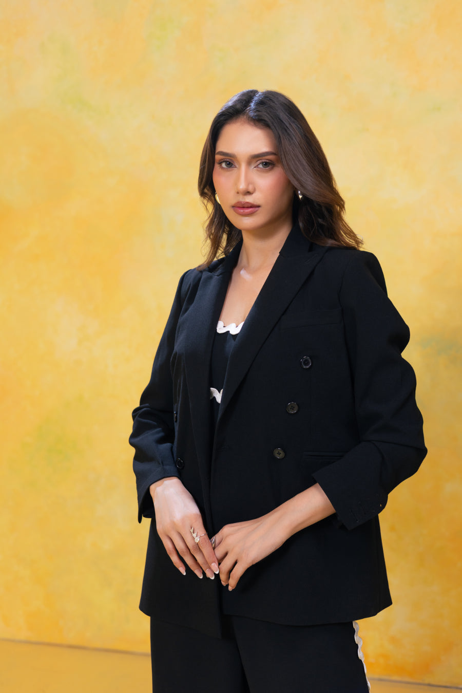 Black Double-Breasted Tailored Blazer