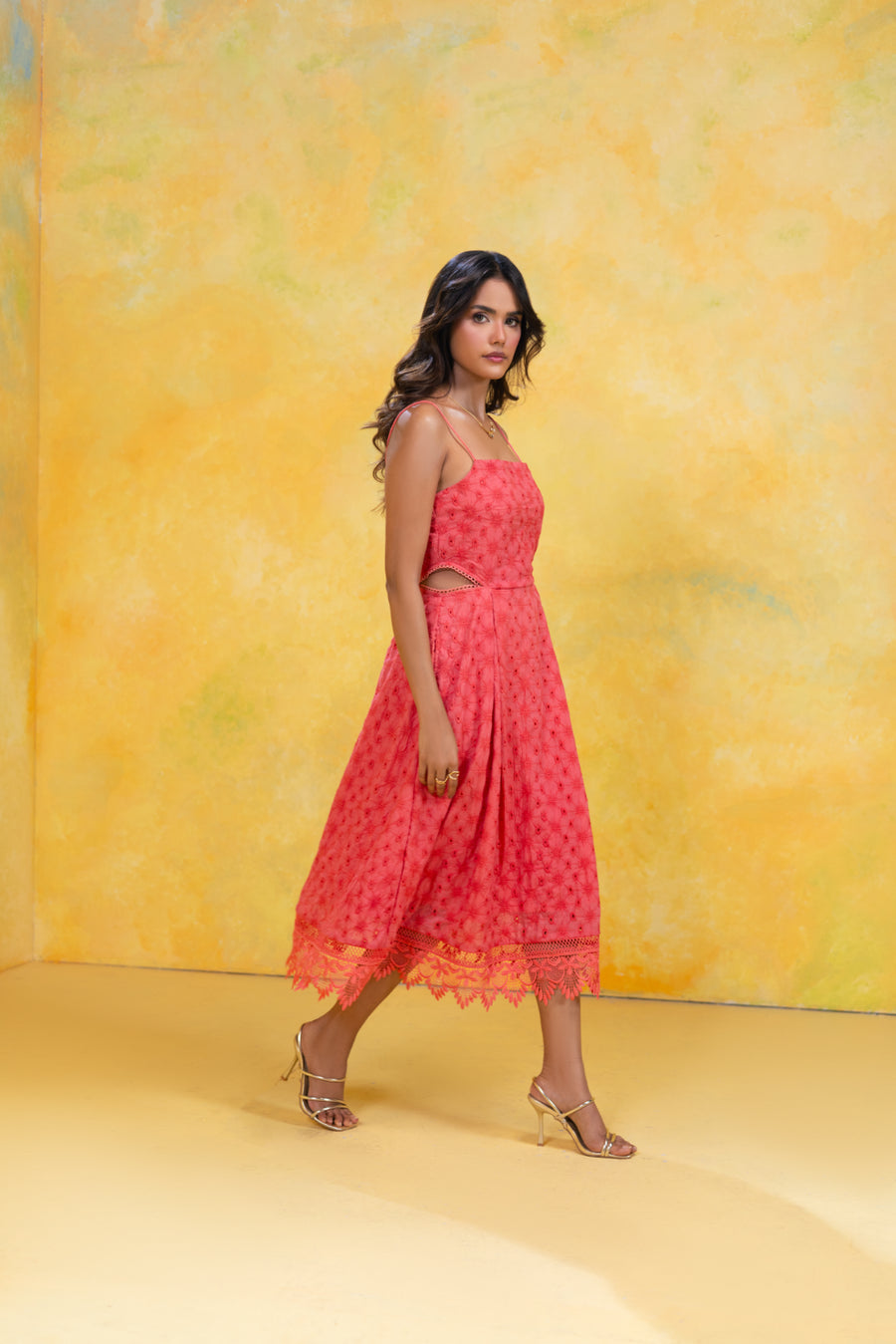 Lace Trim Midi Dress