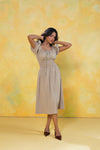 Smocked Waist Pleated Midi Dress