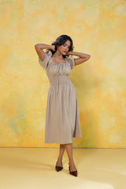Smocked Waist Pleated Midi Dress