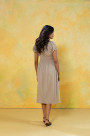 Smocked Waist Pleated Midi Dress