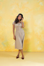 Smocked Waist Pleated Midi Dress
