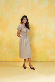 Smocked Waist Pleated Midi Dress