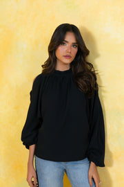Ruffle Neck Cut Out Top