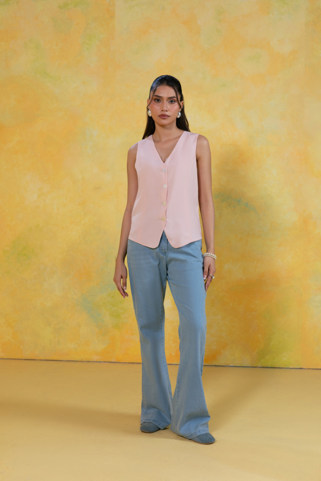 Blush Button Front Top