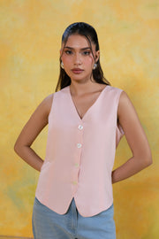 Blush Button Front Top