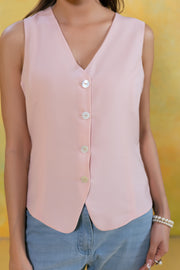 Blush Button Front Top