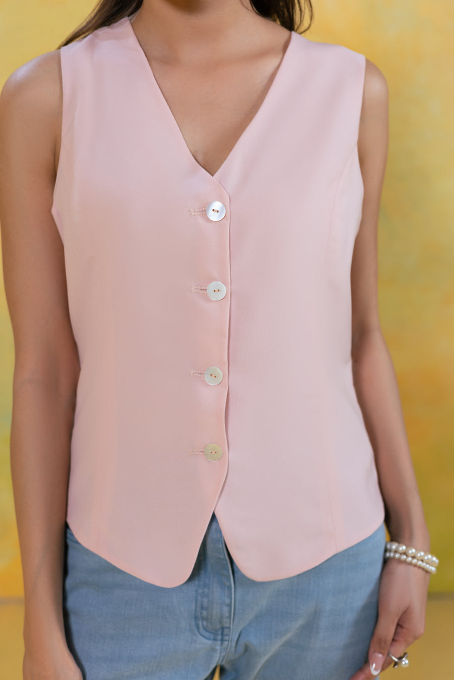 Blush Button Front Top