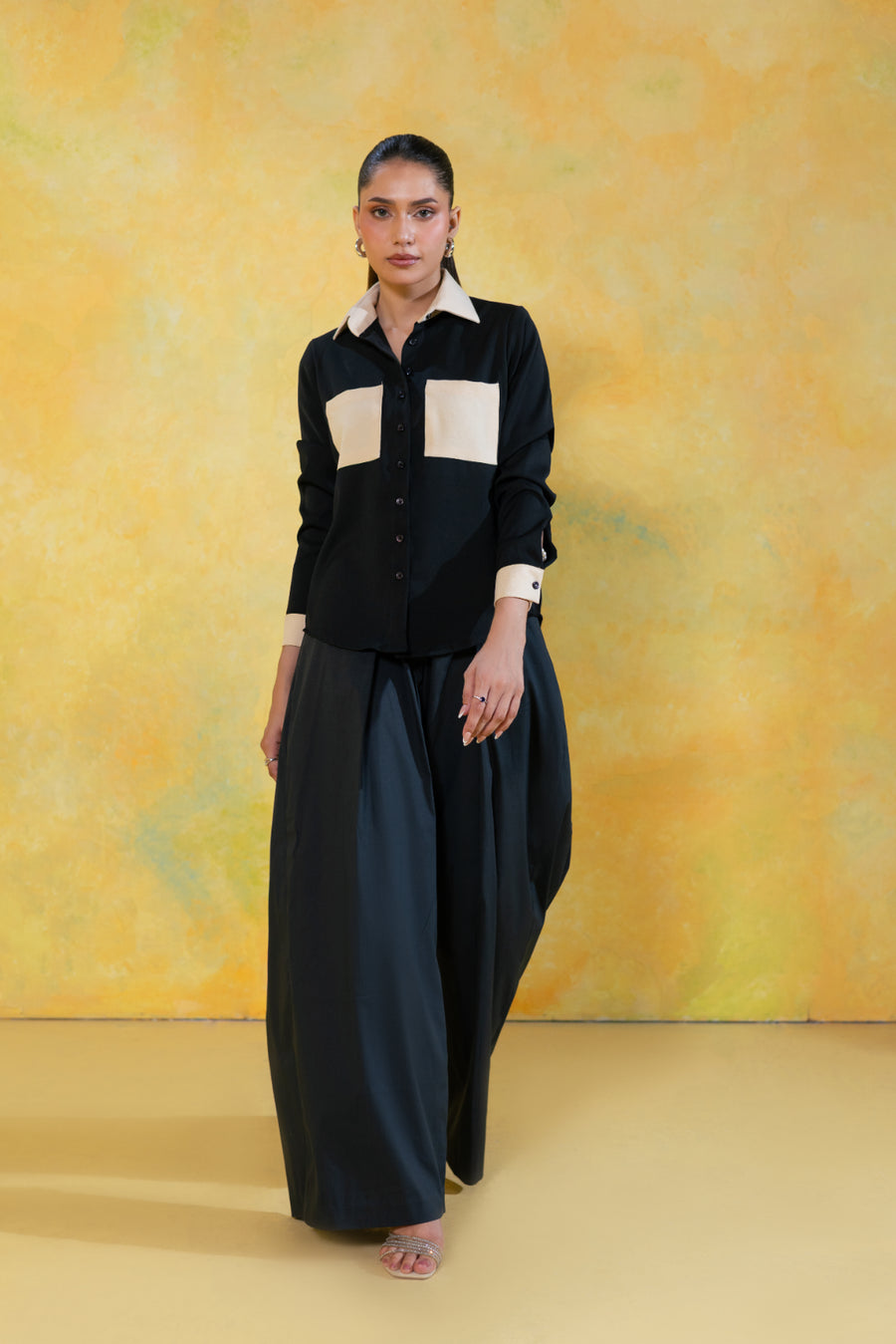 Pleated Cotton Wide Leg Trousers
