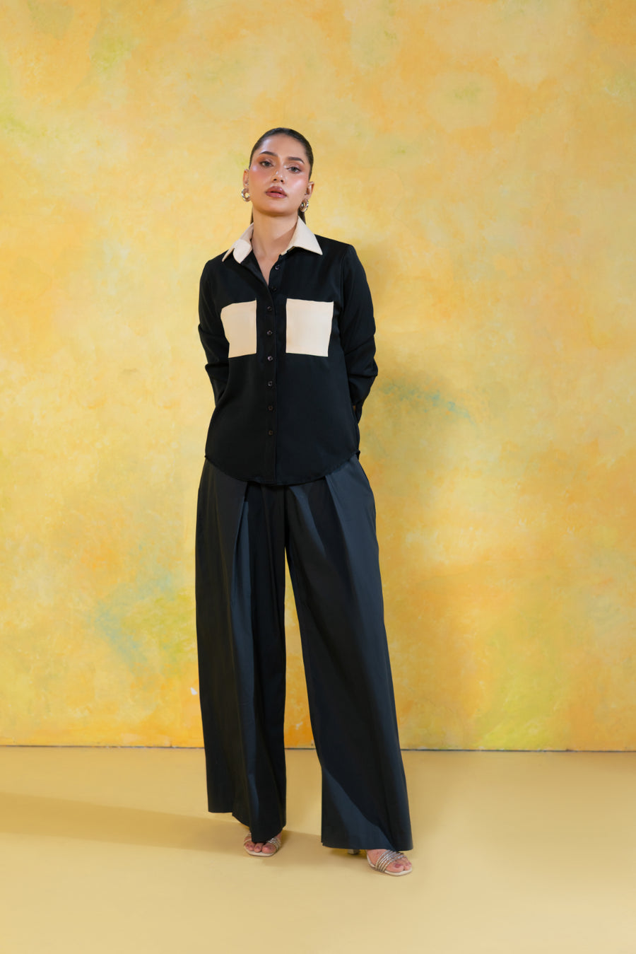 Pleated Cotton Wide Leg Trousers