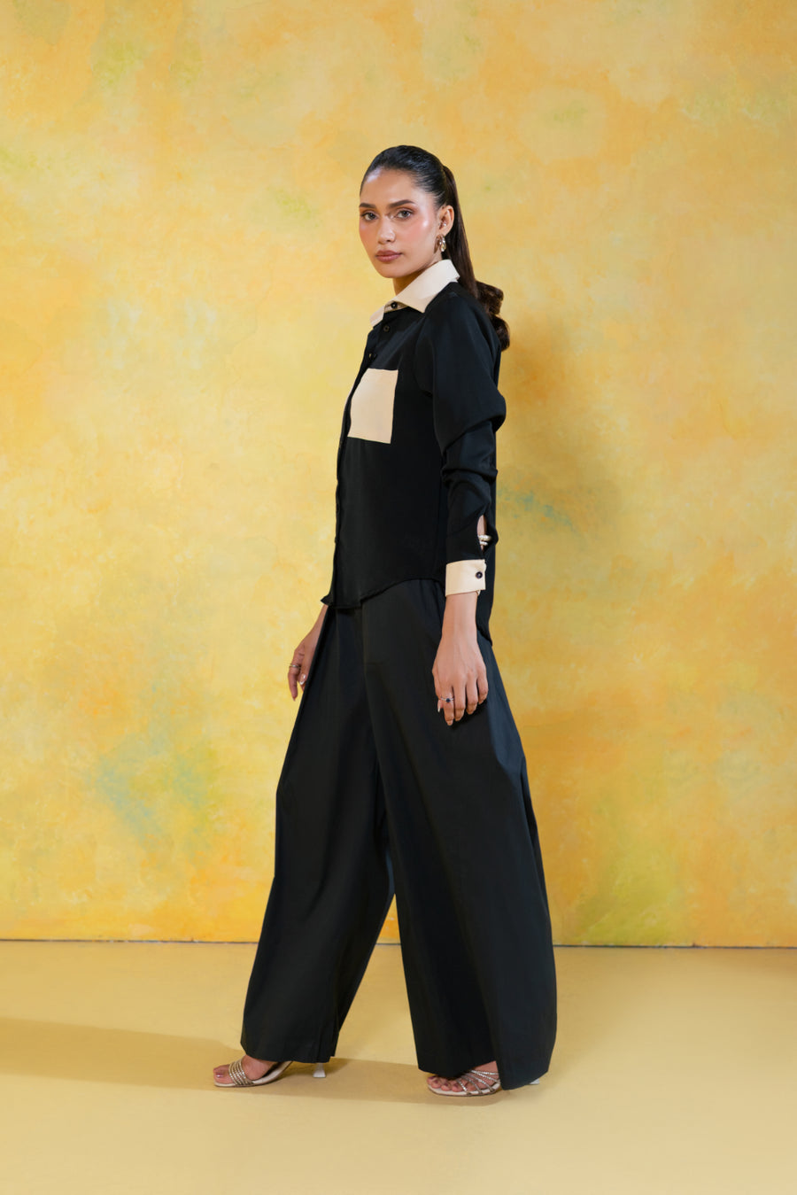 Pleated Cotton Wide Leg Trousers