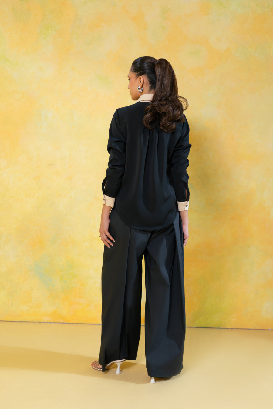 Pleated Cotton Wide Leg Trousers