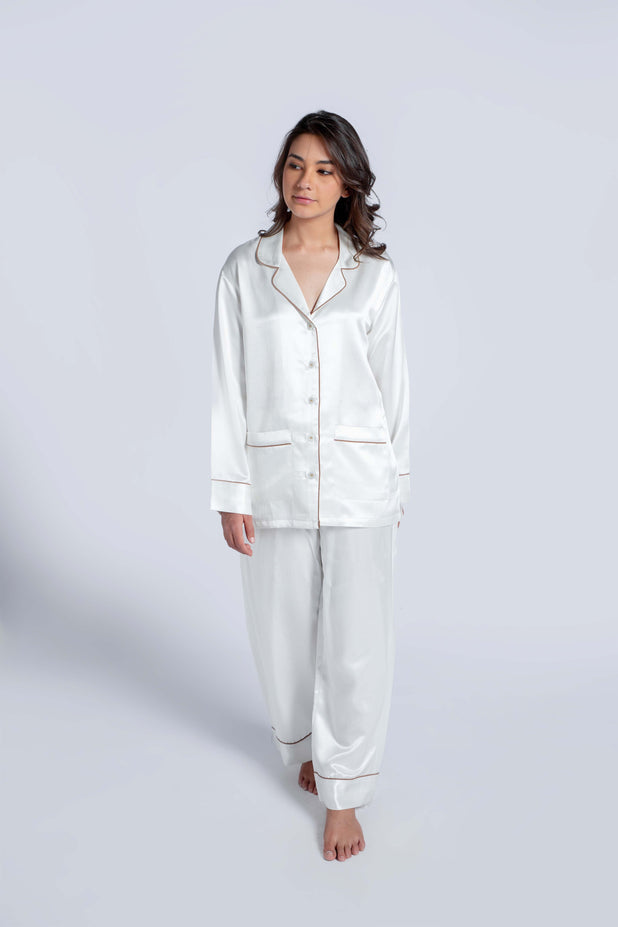 night dress ladies White Satin Pyjama Set – 4andco It is breathable and PRESLEY LEATHER MINI BABYDOLL Size:7.0 christmas party wear