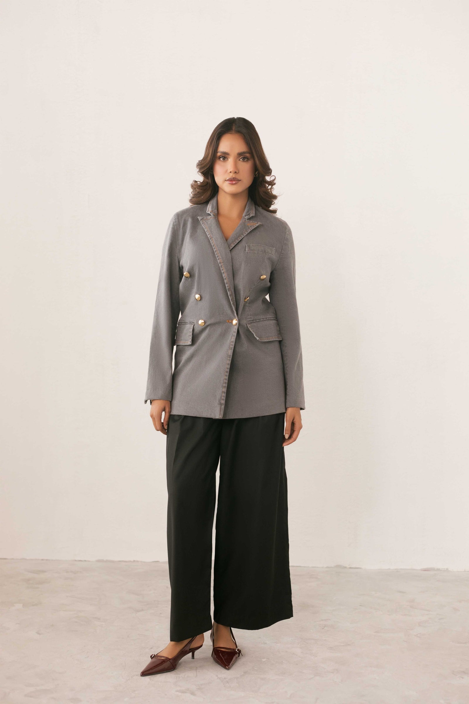 Denim Double Breasted Blazer