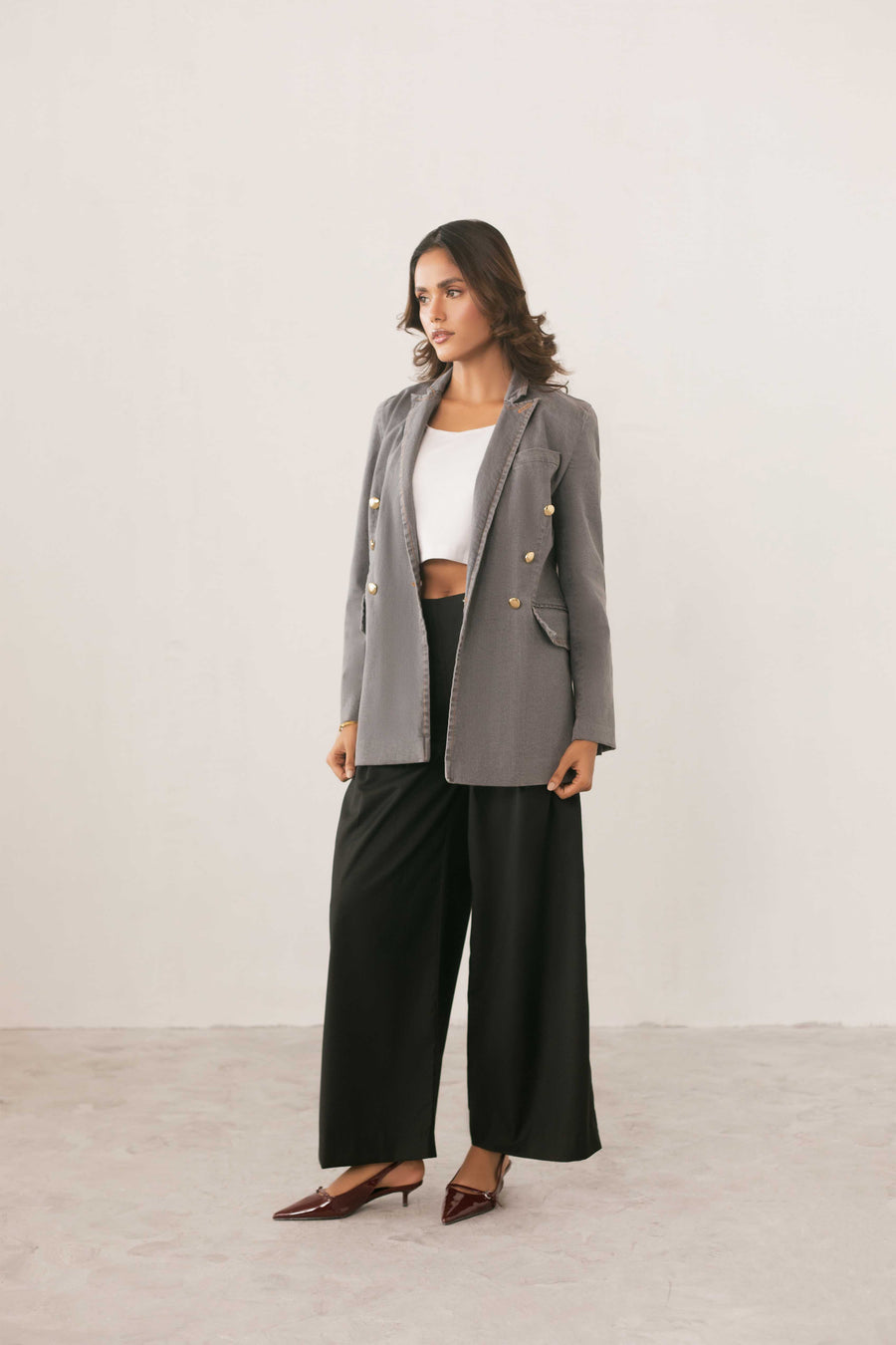 Denim Double Breasted Blazer