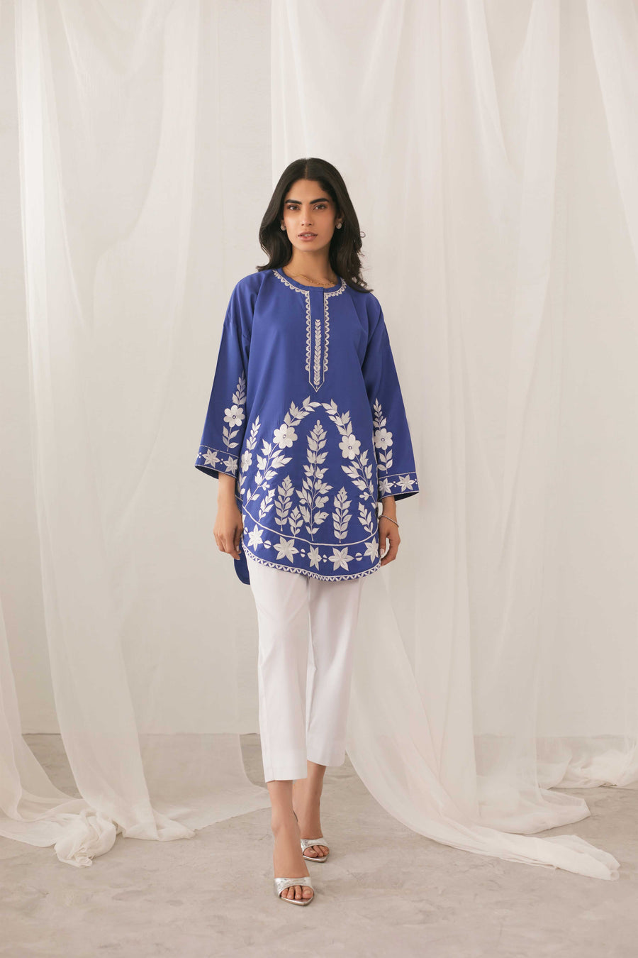 Royal Blue Embroidered Kurti