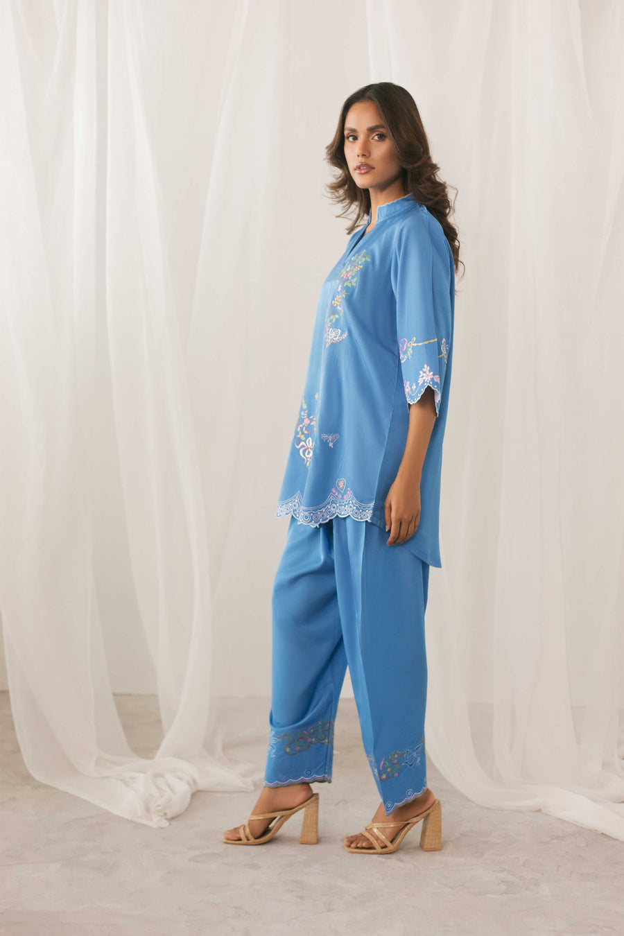 Azure Bloom Embrioidered Set