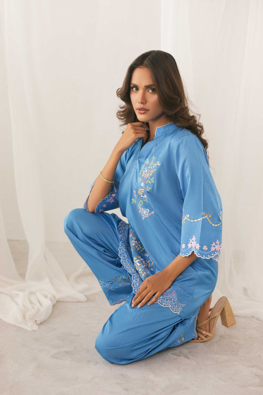 Azure Bloom Embrioidered Set