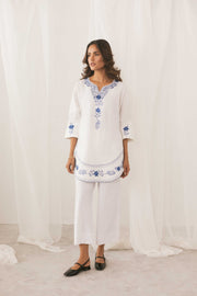 White & Blue Embroidery Kurti