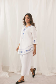 White & Blue Embroidery Kurti
