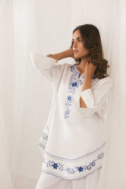 White & Blue Embroidery Kurti