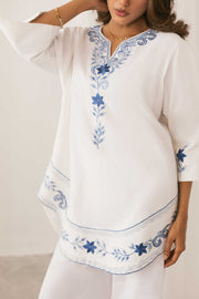 White & Blue Embroidery Kurti