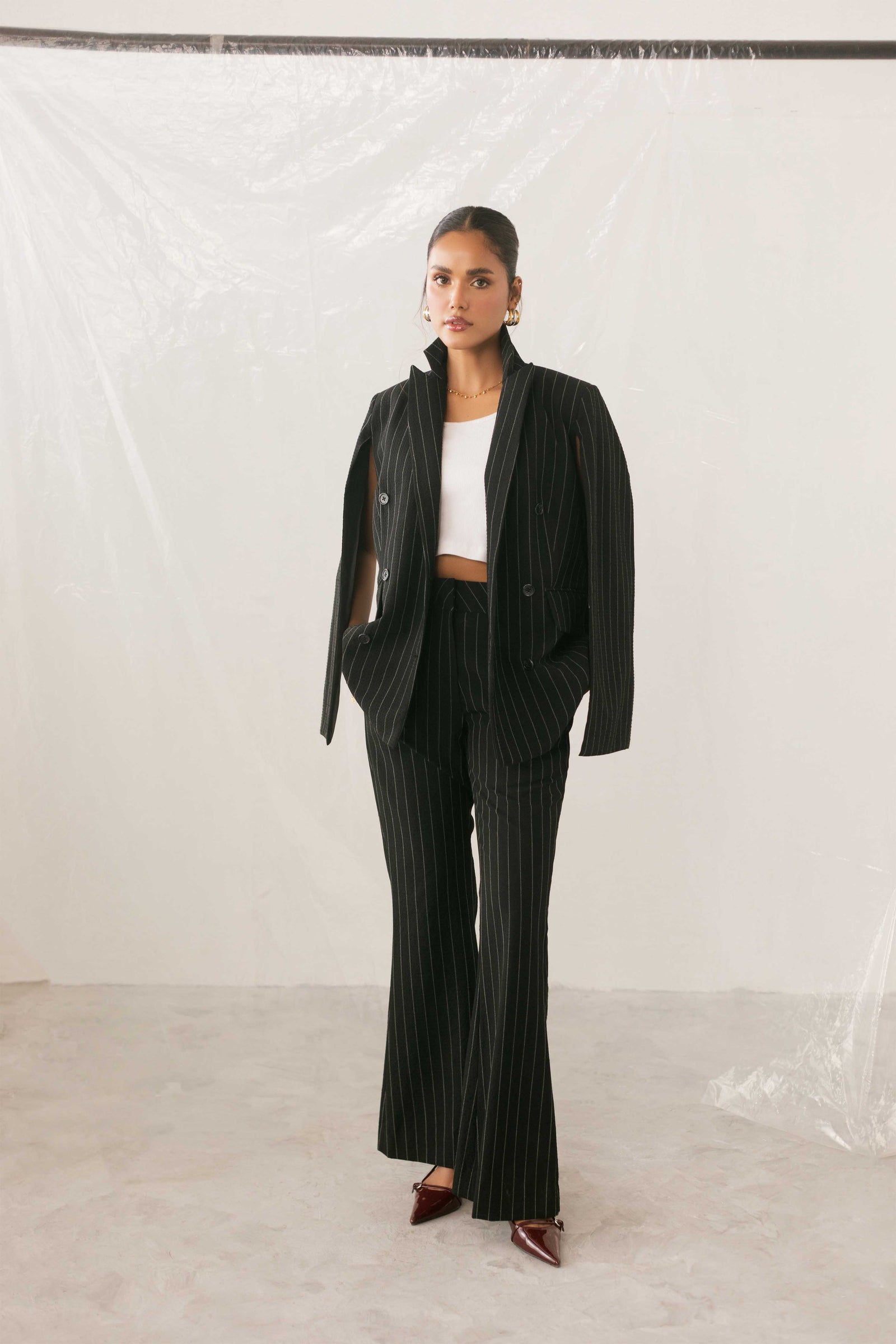 Black Stripe Cape Blazer