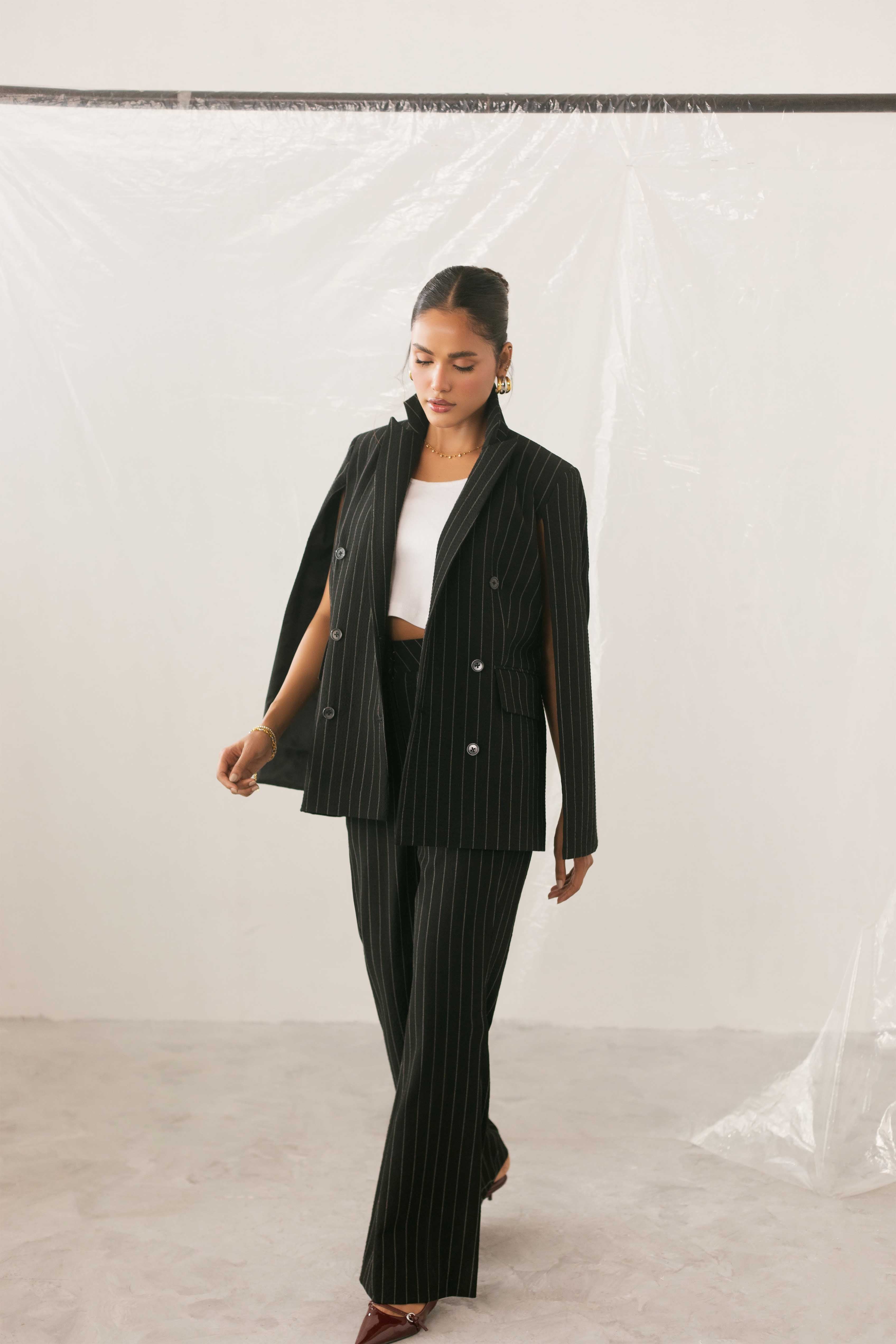 Black Stripe Cape Blazer