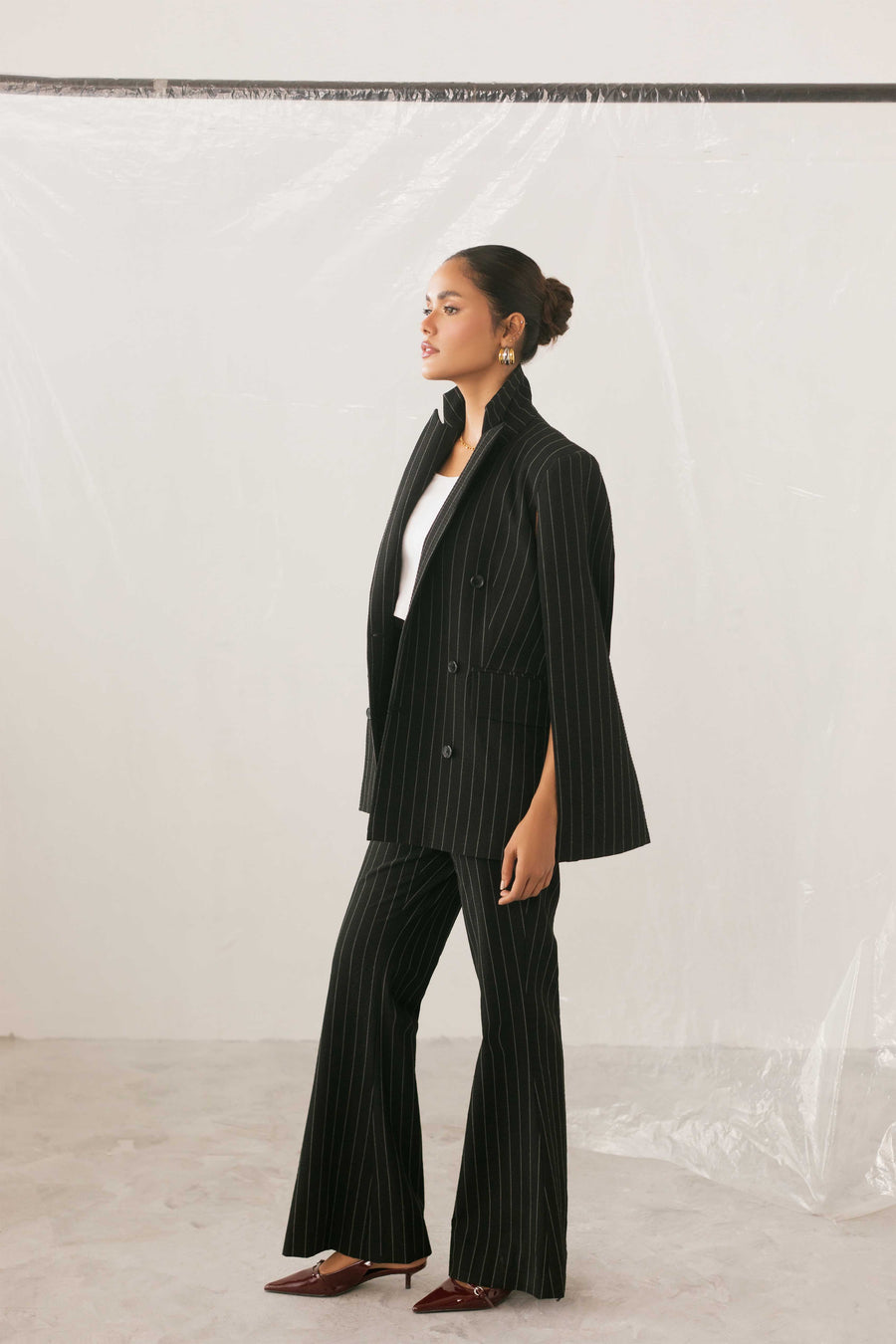 Black Stripe Cape Blazer