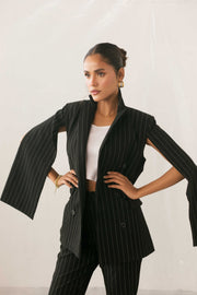 Black Stripe Cape Blazer