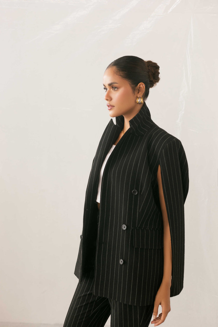 Black Stripe Cape Blazer