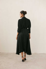 Black Tie-Neck Pleated Dress