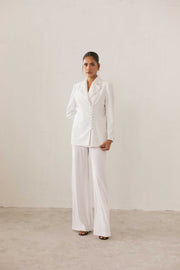 White Button Detail Velvet Blazer