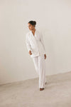 White Button Detail Velvet Blazer