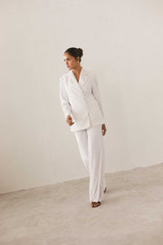 White Button Detail Velvet Blazer