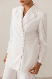 White Button Detail Velvet Blazer