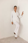 White Button Detail Velvet Blazer