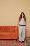 Contrast Pleated Flared Trouser