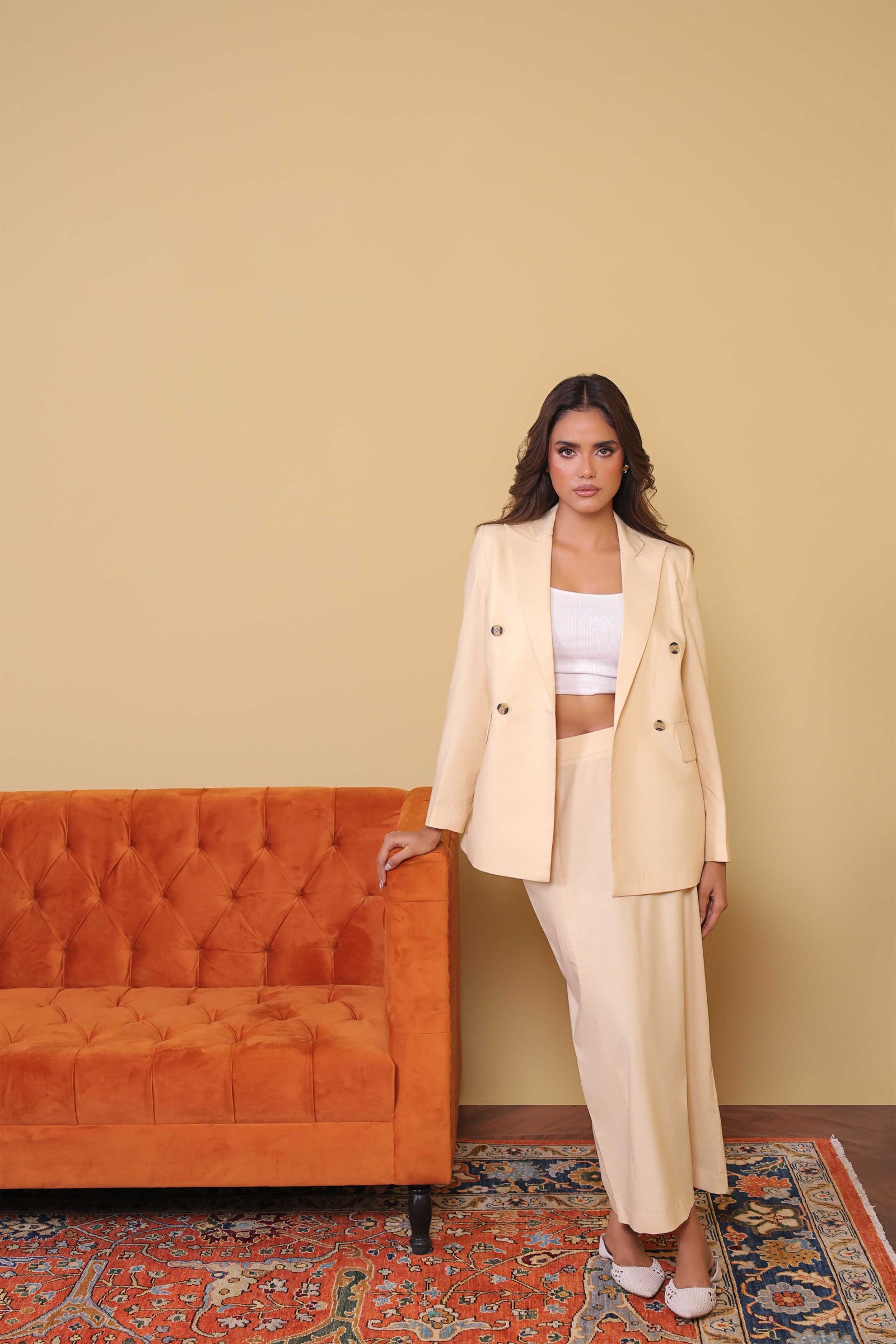 Double Breasted Cream Blazer