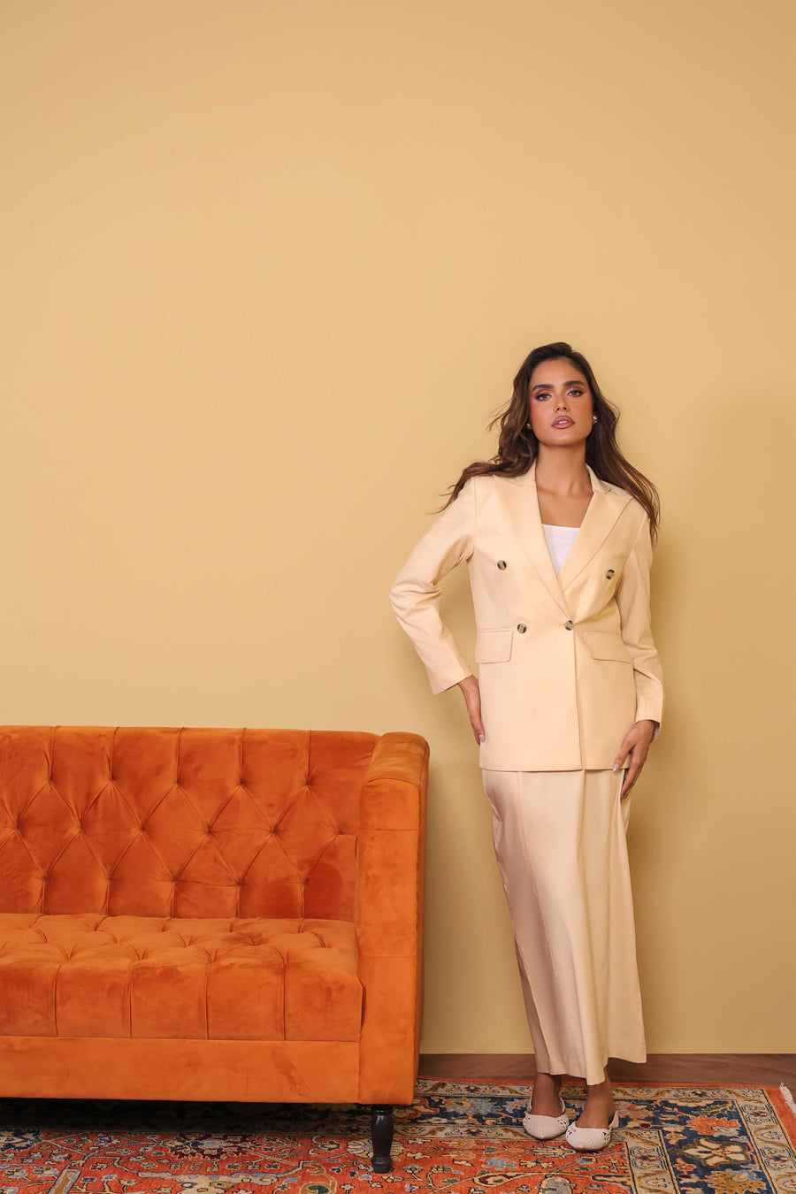 Double Breasted Cream Blazer