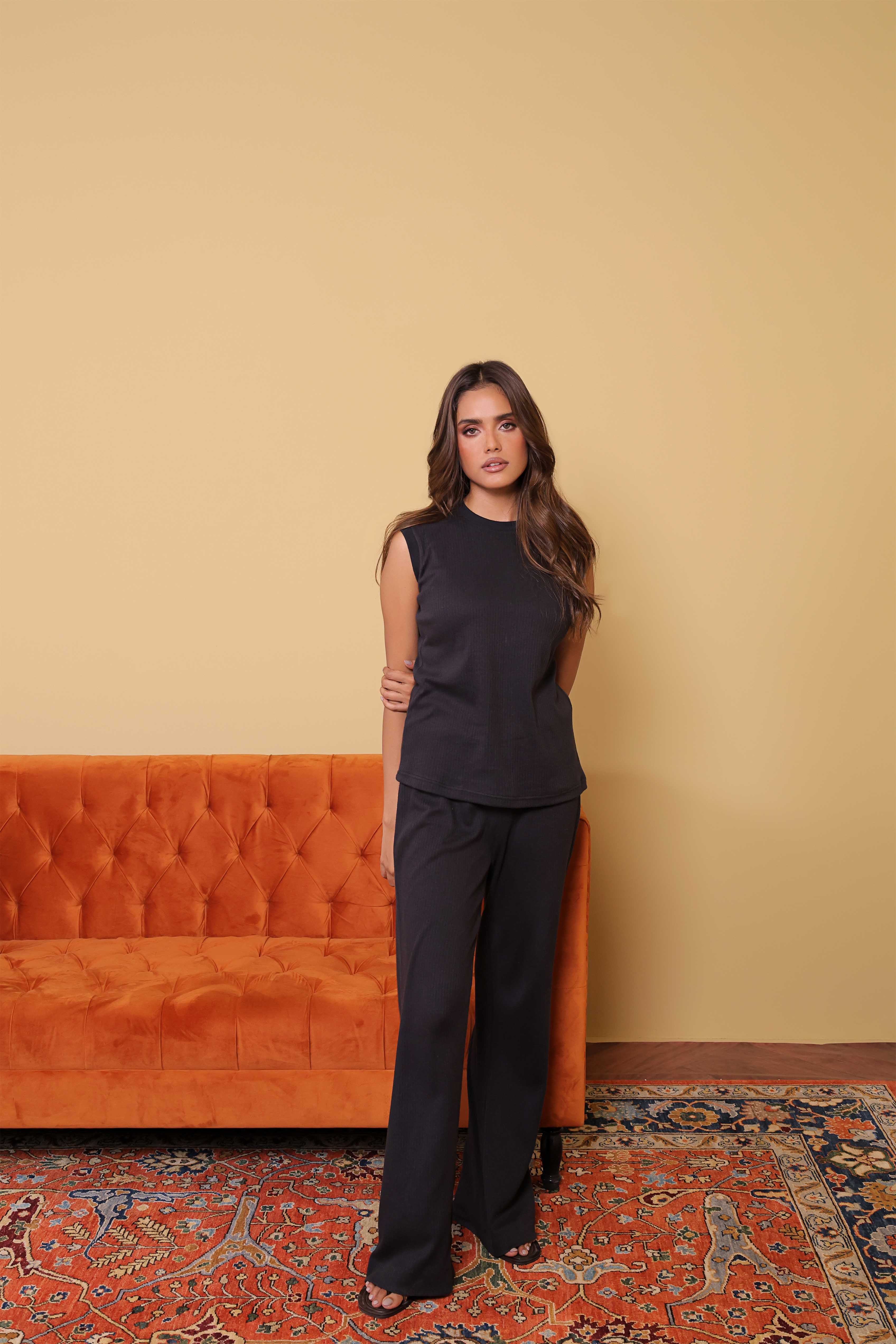 Black Rib Knit Top