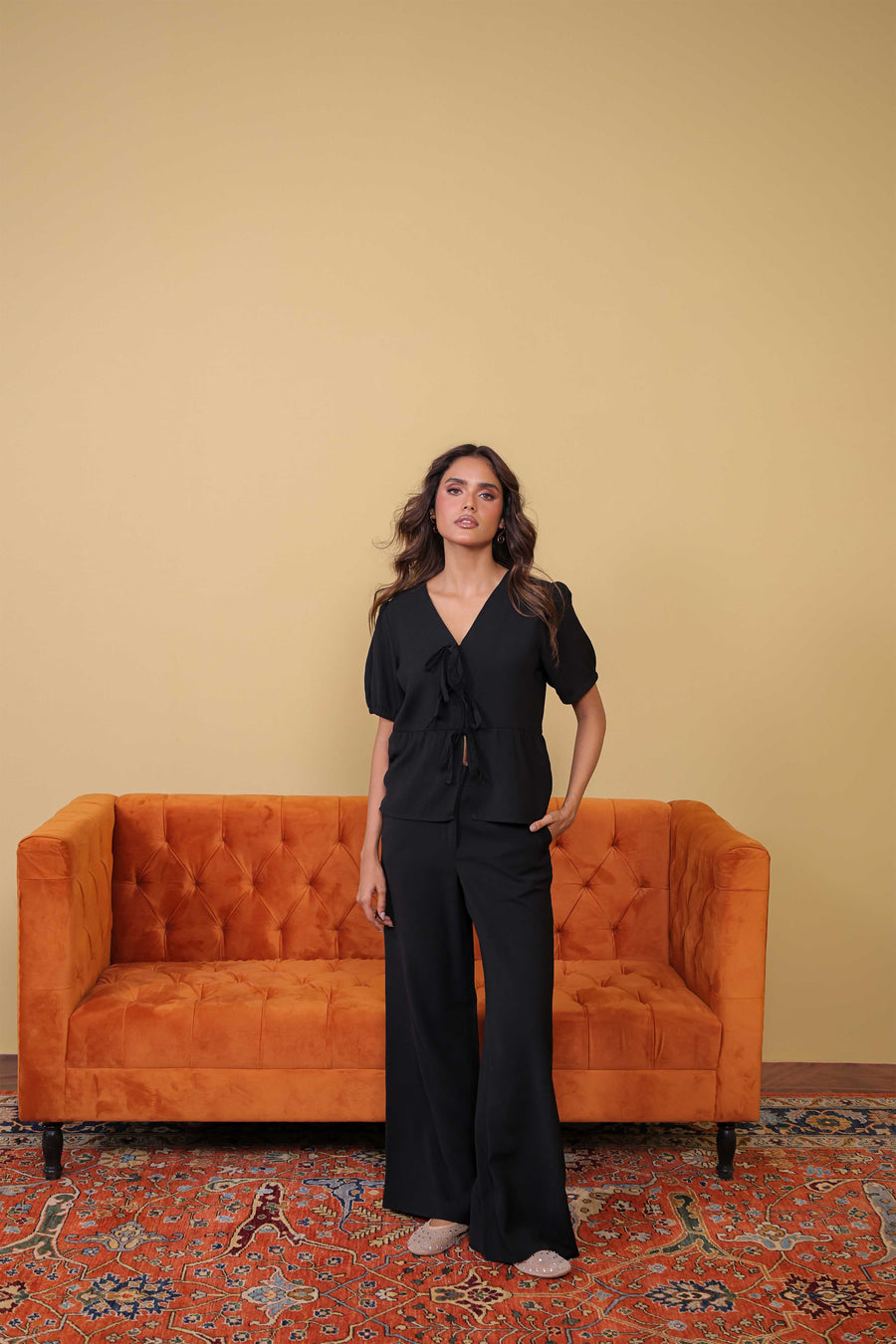 Textured Relaxed Flared Pants