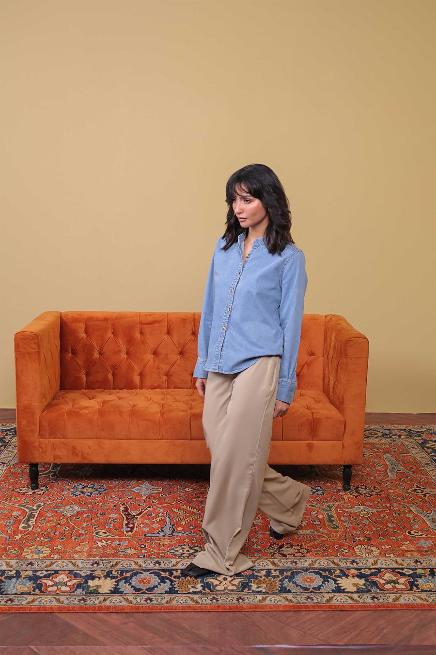 Beige Relaxed Flared Pants
